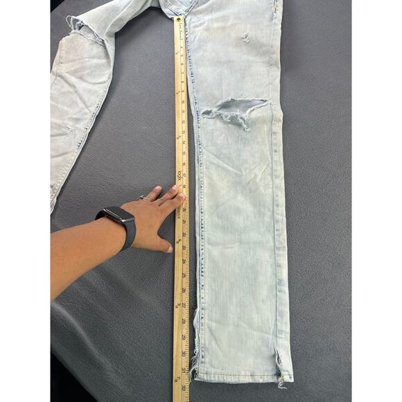 American Eagle Jeans Mens 29x32 Blue Skinny‎ Light Wash Stretch Distressed FLAW - Picture 7 of 9